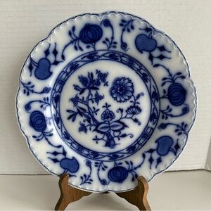 Antique Johnson Brothers Holland Flow Blue Porcelain Plate "Blue Onion" Pattern